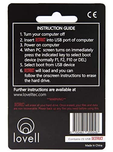 DESTRUCT USB Gadget - Military Grade Hard Drive Wiper | Permanently Erase Data, Portable, USB 1.1, Black thumbnail 3