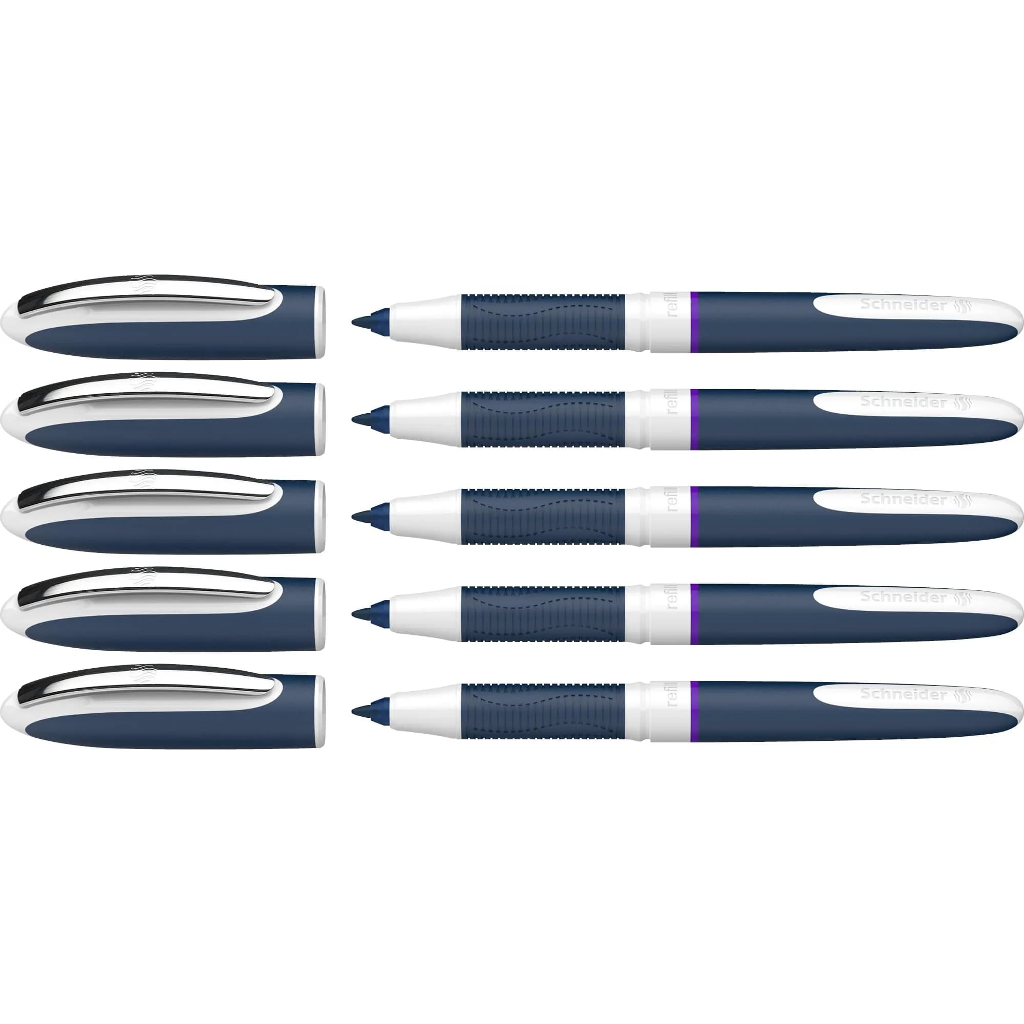 Schneider One Change Rollerball Pen, 0.6mm Fine Tip, Black Ink, Box of 5 Pens | Smooth Ink Flow & Refillable — Violet