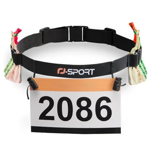 RJ-Sport Race Number Belt with 6 Gel Loops - Black, One Size Fits All | Adjustable Triathlon Bib Holder thumbnail 1