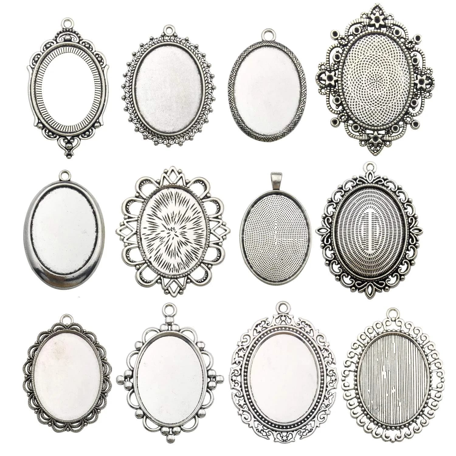 Youdiyla 10 Pendant Trays 30x40mm Oval Blank Bezel Frame Jewelry Making Antique Silver — Antique Silver-30x40mm Bezel-10pcs