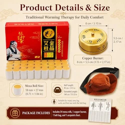 Uloveido 10-Years Purity 60:1 Ratio Moxibustion Rolls & Copper Mugwort Burner, 54 Rolls (18x27mm) | Traditional Acupuncture Aid thumbnail 8