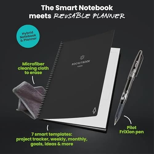 Rocketbook Fusion Hybrid Reusable Planner Notebook, Executive 6x8.8, Black | 42 Pages thumbnail 4