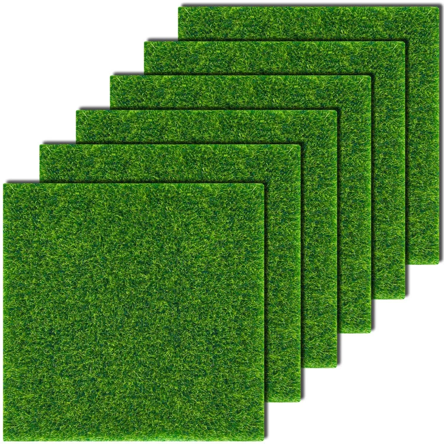KISEER Miniature Artificial Craft Grass 6 Pack 6x6 Inches | Realistic Green Lawn for Fairy Gardens & DIY Decor - main product image