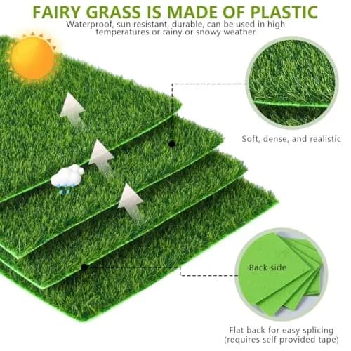 KISEER Miniature Artificial Craft Grass 6 Pack 6x6 Inches | Realistic Green Lawn for Fairy Gardens & DIY Decor thumbnail 3