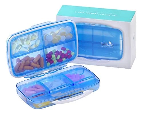 Fullicon Moisture Proof Travel Pill Organizer, 8 Compartments, Blue | Large Capacity, Airtight & Labelable thumbnail 1