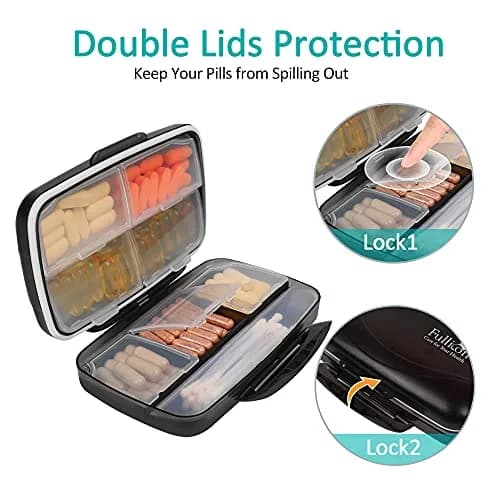 Fullicon Moisture Proof Travel Pill Organizer, 8 Compartments, Blue | Large Capacity, Airtight & Labelable thumbnail 4