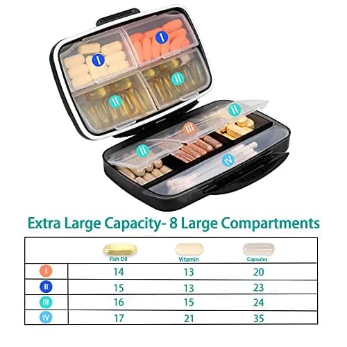 Fullicon Moisture Proof Travel Pill Organizer, 8 Compartments, Blue | Large Capacity, Airtight & Labelable thumbnail 2