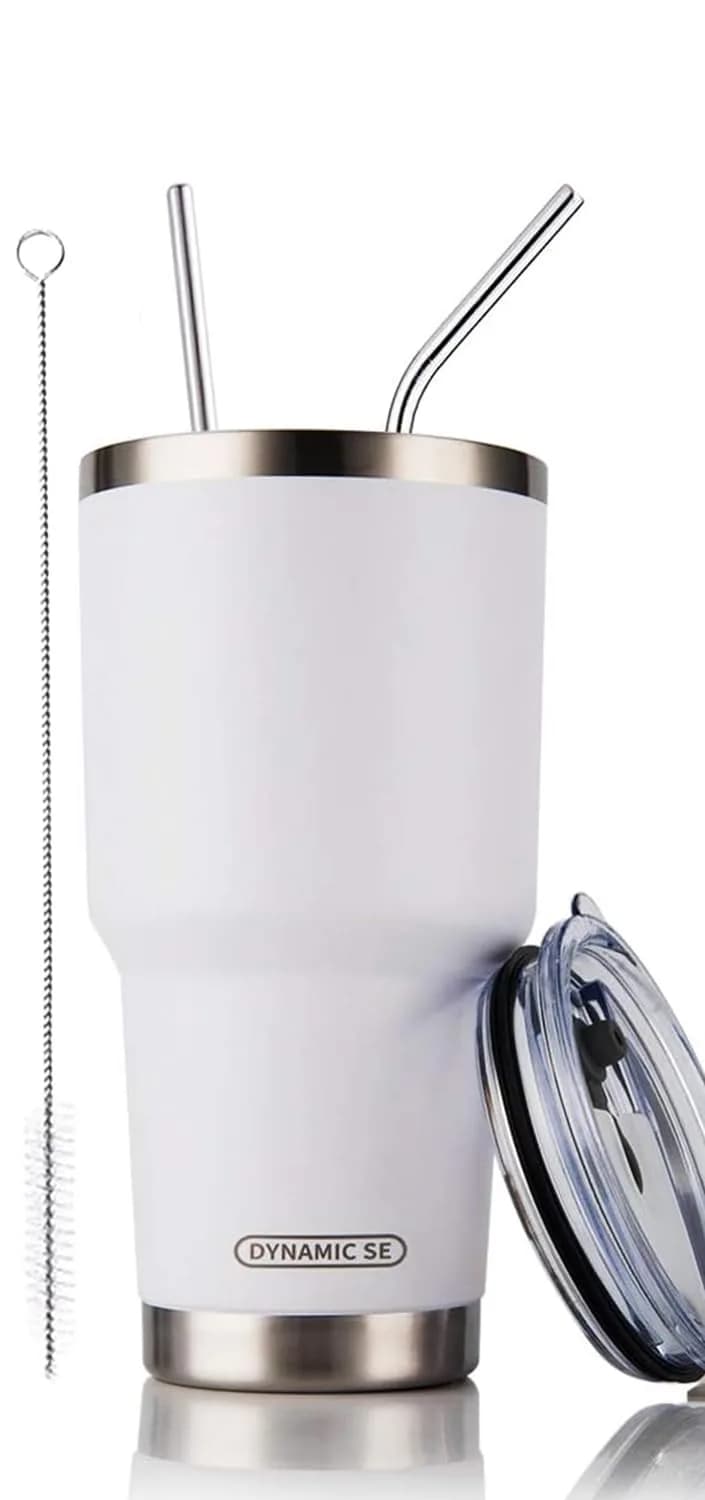 D·S White 30oz (887ml) Tumbler Set | Double Wall Vacuum Insulated Travel Coffee Mug — White