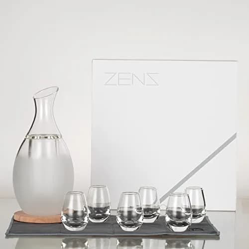 ZENS Sake Set with 6 Sake Cups, 250ml (8.5 Fl Oz) Borosilicate Glass | Modern Water-Drop Design thumbnail 7