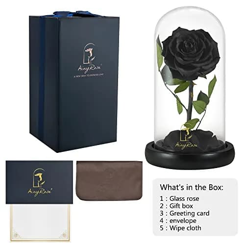 SW Forever Preserved Real Black Rose Flower in Glass Dome with Gift Box | 11.9 cm (4.7 inch) Diameter thumbnail 7