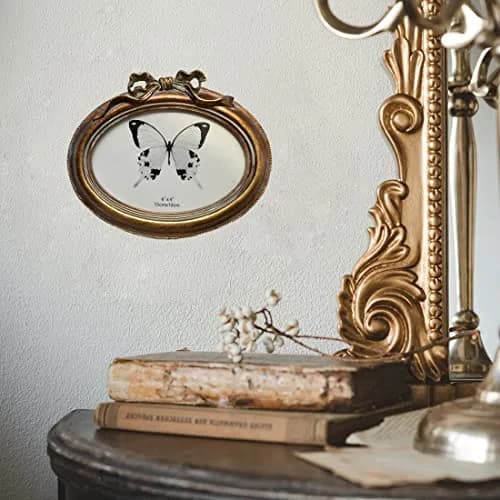 SIKOO Vintage Oval 4x6 Picture Frame Antique Ornate | Bronze Gold Resin with Glass Front thumbnail 5