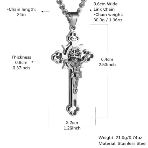 HZMAN Stainless Steel St. Benedict Crucifix Cross Necklace for Men | Durable Religious Pendant thumbnail 6