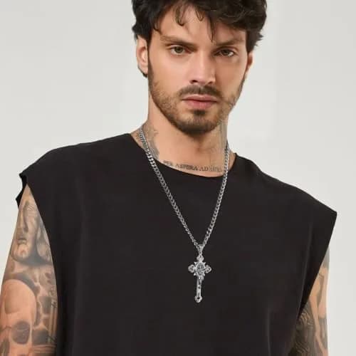 HZMAN Stainless Steel St. Benedict Crucifix Cross Necklace for Men | Durable Religious Pendant thumbnail 2