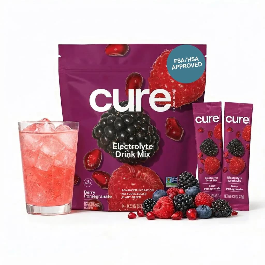 Cure Hydration Plant-Based Electrolyte Drink Mix Berry Pomegranate 14 Packets | Hydration Relief Powder - main product image