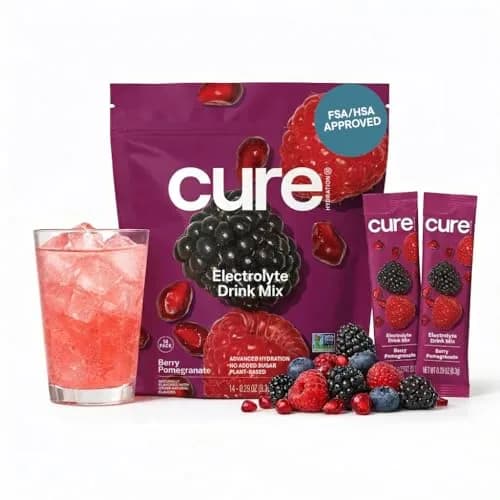 Cure Hydration Plant-Based Electrolyte Drink Mix Berry Pomegranate 14 Packets | Hydration Relief Powder thumbnail 1