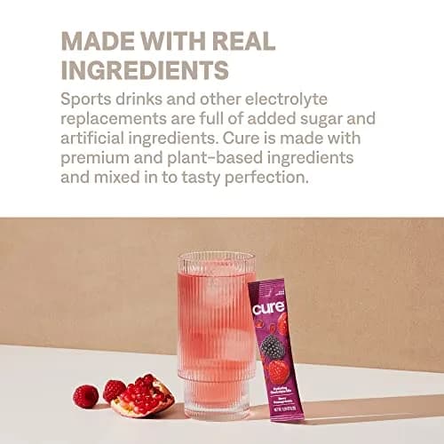 Cure Hydration Plant-Based Electrolyte Drink Mix Berry Pomegranate 14 Packets | Hydration Relief Powder thumbnail 7