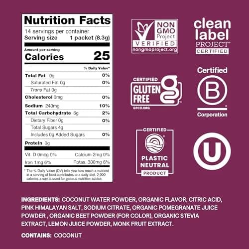 Cure Hydration Plant-Based Electrolyte Drink Mix Berry Pomegranate 14 Packets | Hydration Relief Powder thumbnail 2