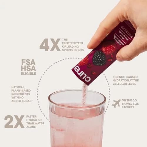 Cure Hydration Plant-Based Electrolyte Drink Mix Berry Pomegranate 14 Packets | Hydration Relief Powder thumbnail 3
