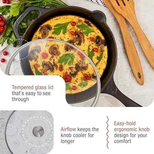 Victoria 9.5-Inch Tempered Glass Lid for 10-Inch Skillet | Oven-Safe Up to 450°F, Dishwasher-Safe, Stainless Steel Vent & Handle thumbnail 4