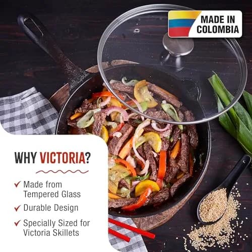 Victoria 9.5-Inch Tempered Glass Lid for 10-Inch Skillet | Oven-Safe Up to 450°F, Dishwasher-Safe, Stainless Steel Vent & Handle thumbnail 2