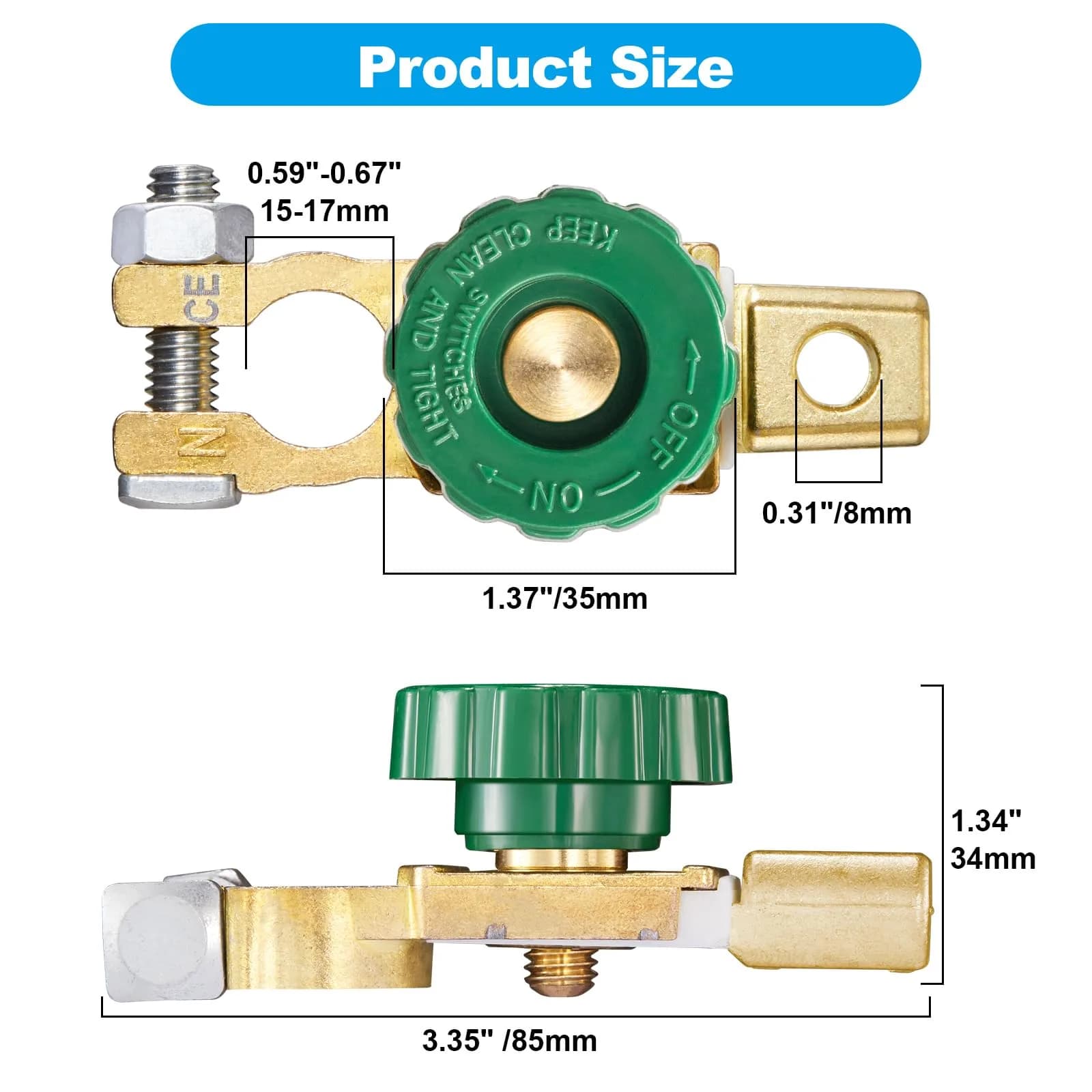 Spurtar Green 2-Piece Battery Disconnect Switch for Cars, Boats, RVs - 12V 125A thumbnail 3