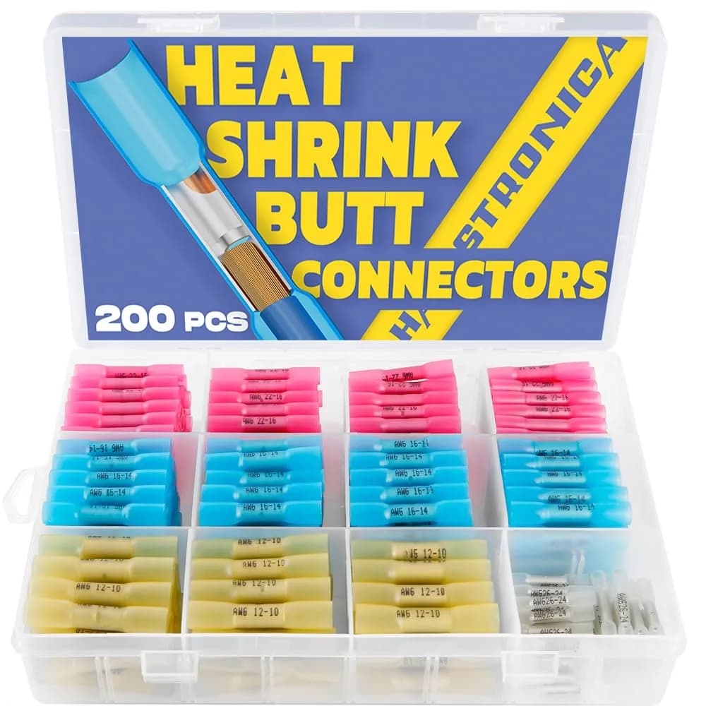 haisstronica 200PCS Marine Grade Heat Shrink Wire Butt Connectors 26-10 AWG | Waterproof Tinned Copper Splice