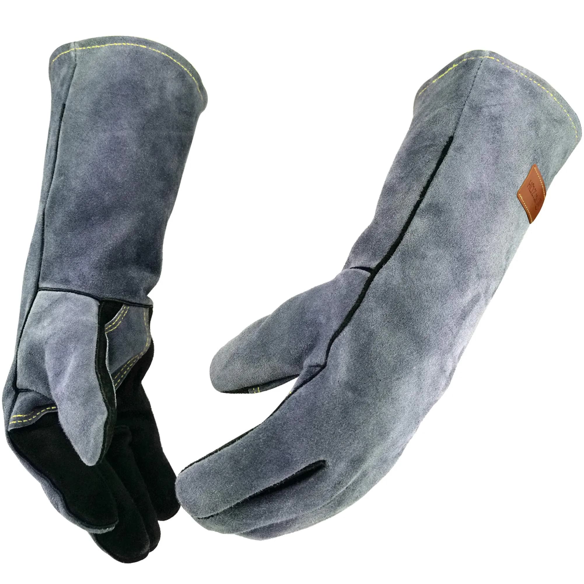 WZQH 16-inch Heat Resistant Welding Gloves, Large, Black-Gray | CTC Level 4 Certified — Black-gray