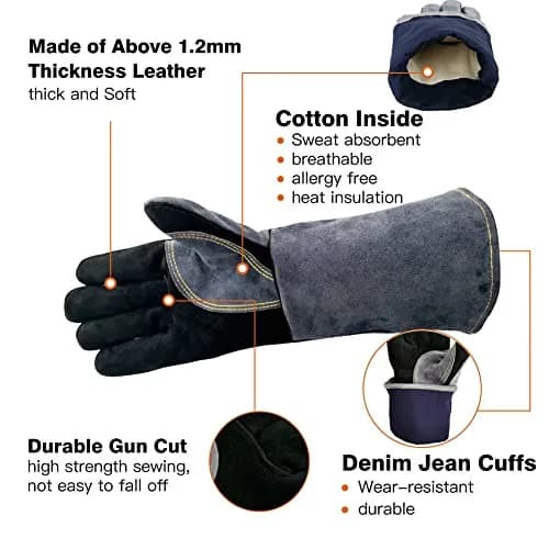 WZQH 16-inch Heat Resistant Welding Gloves, Large, Black-Gray | CTC Level 4 Certified thumbnail 4