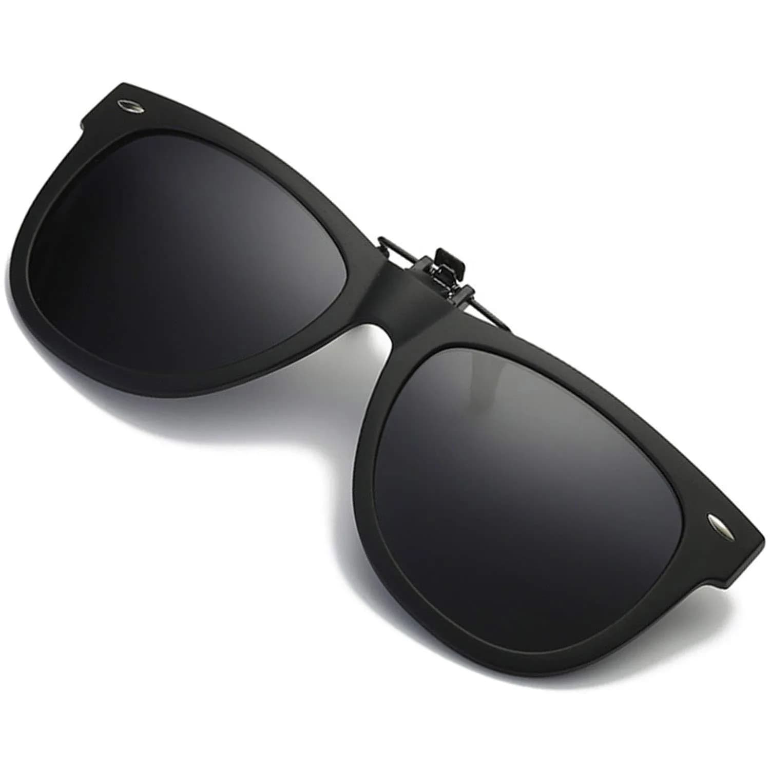 FRAZALA Polarized Clip-on Sunglasses over Prescription Glasses UV 400 Protection Unisex Aviator (Black) | Flip Up Design, Anti-Glare, UV Shield - main product image