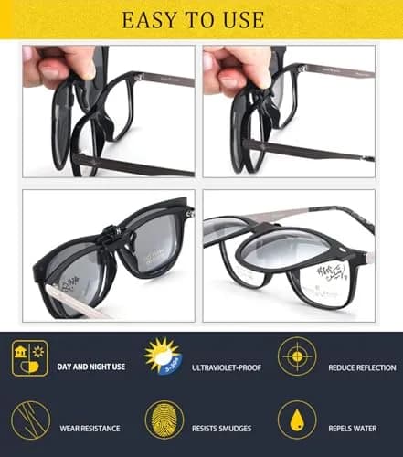 FRAZALA Polarized Clip-on Sunglasses over Prescription Glasses UV 400 Protection Unisex Aviator (Black) | Flip Up Design, Anti-Glare, UV Shield thumbnail 7