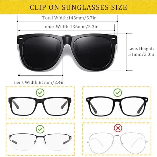 FRAZALA Polarized Clip-on Sunglasses over Prescription Glasses UV 400 Protection Unisex Aviator (Black) | Flip Up Design, Anti-Glare, UV Shield thumbnail 2
