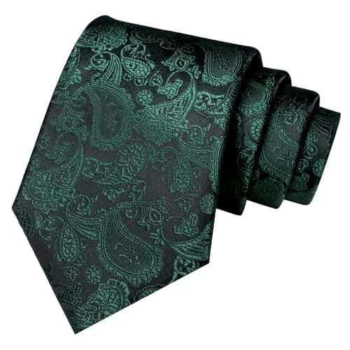 JEMYGINS Dark Green Paisley Tie Wedding Business Silk Necktie & Pocket Square, 150cm | Elegant Paisley Design for Men thumbnail 3
