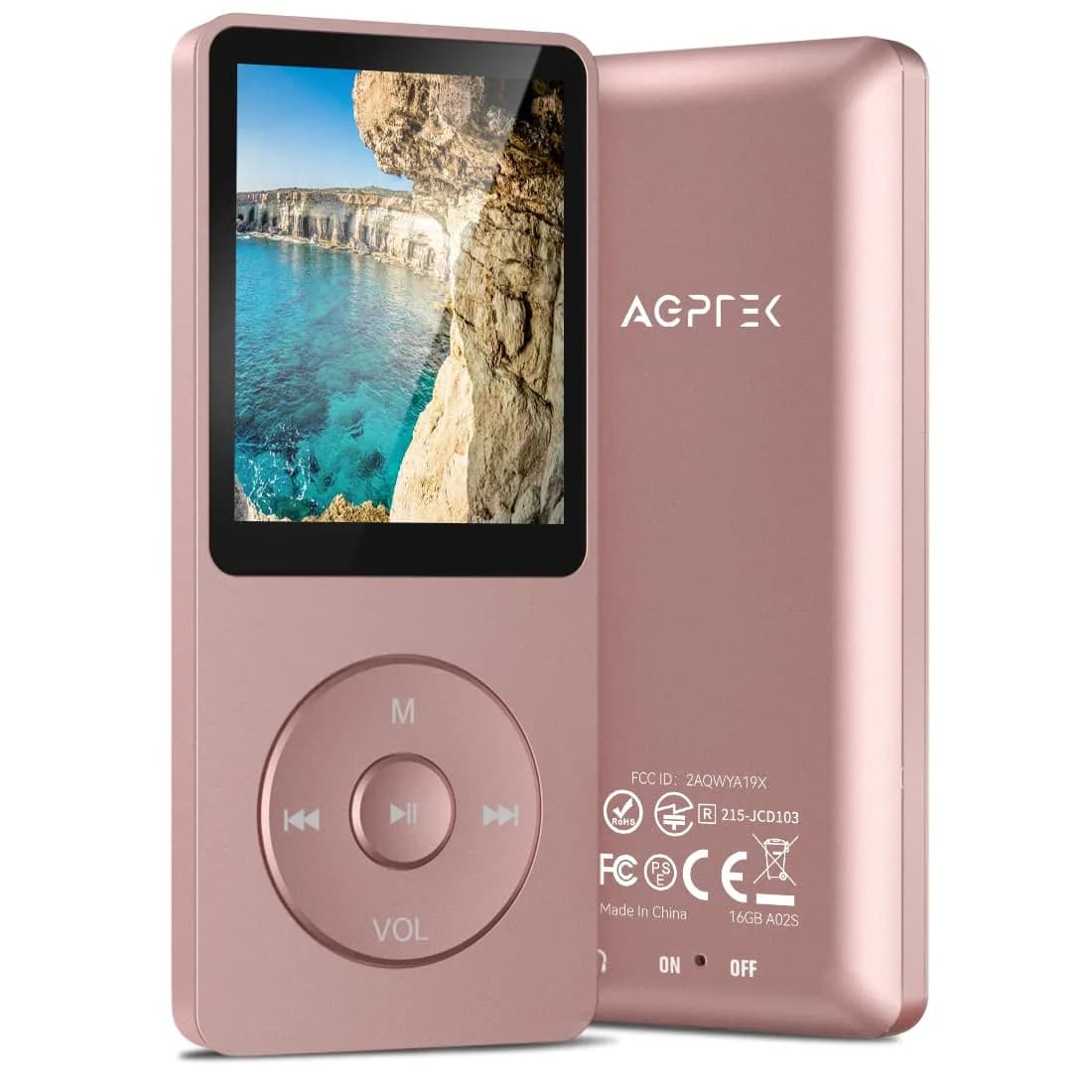 AGPTEK A02S MP3 Player 16GB Rose Gold | 70-Hour Playback Lossless Sound