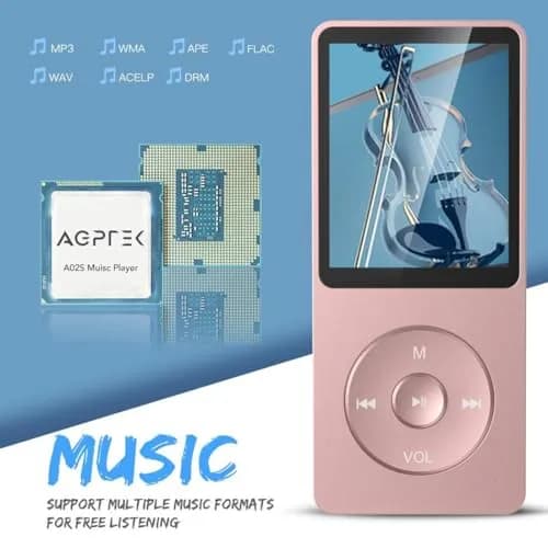 AGPTEK A02S MP3 Player 16GB Rose Gold | 70-Hour Playback Lossless Sound thumbnail 3
