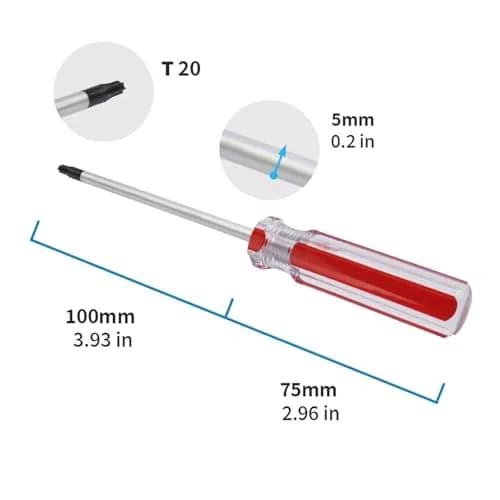 Antrader T20 5mm Magnetic Tip Plastic Grip Torx Security Screwdriver | Chrome Vanadium Steel, Red Handle thumbnail 3