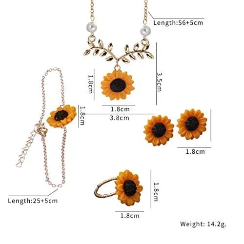 Suoirblss Jewelry Set of 5 Sunflower Faux Pearl Leaf Chain Rose Gold | Adjustable & Eye-Catching (70-120 chars) thumbnail 4