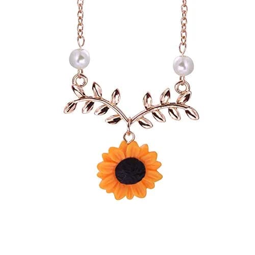 Suoirblss Jewelry Set of 5 Sunflower Faux Pearl Leaf Chain Rose Gold | Adjustable & Eye-Catching (70-120 chars) thumbnail 3