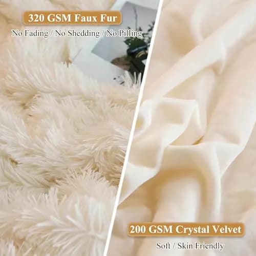 XeGe Fluffy Faux Fur Bed Pillow Cases, Set of 2, Standard, 20x26, Beige | Ultra Soft Plush Microfiber thumbnail 4