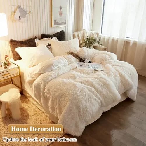 XeGe Fluffy Faux Fur Bed Pillow Cases, Set of 2, Standard, 20x26, Beige | Ultra Soft Plush Microfiber thumbnail 6
