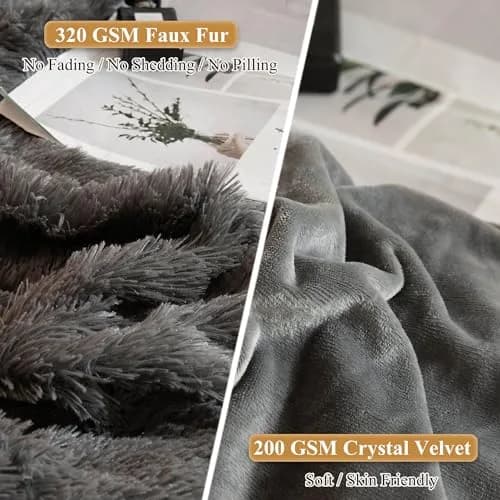 XeGe Fluffy Faux Fur Pillowcases, Set of 2 King 51x91cm (20x36in), Dark Gray | Soft Plush Shaggy Decorative Pillow Covers for Bed Couch thumbnail 4