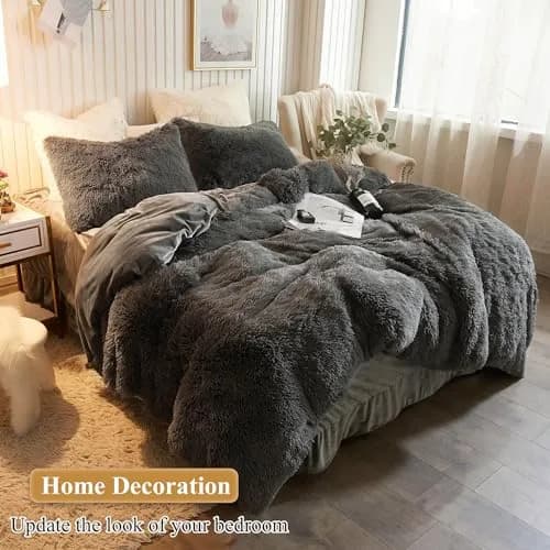 XeGe Fluffy Faux Fur Pillowcases, Set of 2 King 51x91cm (20x36in), Dark Gray | Soft Plush Shaggy Decorative Pillow Covers for Bed Couch thumbnail 6