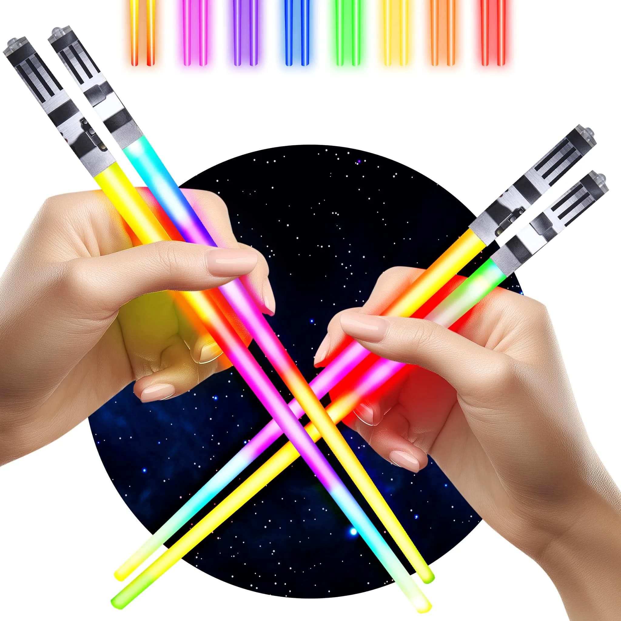 ChopSabers Light Up Lightsaber Chopsticks 2 Pairs (25.4 cm / 10.25 inches) | 8 Color Modes LED - main product image