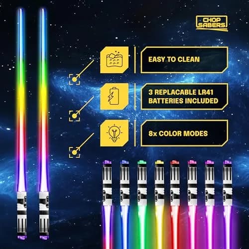ChopSabers Light Up Lightsaber Chopsticks 2 Pairs (25.4 cm / 10.25 inches) | 8 Color Modes LED thumbnail 3