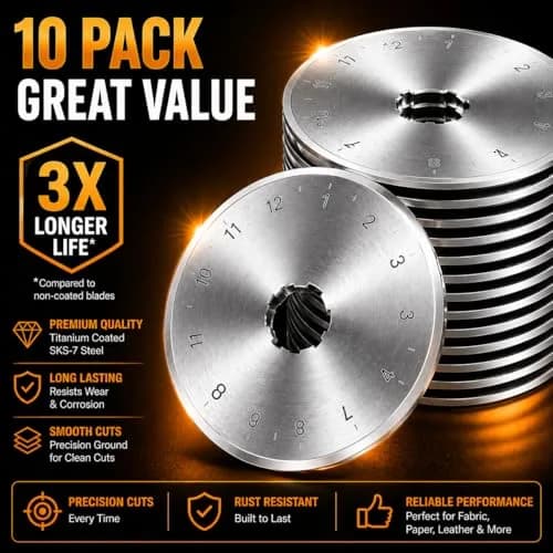 Kingsource 45mm Rotary Cutter Blades 10 Pack | SKS-7 Steel, Sharp & Durable Replacement Blades for Quilting, Sewing, Fabric Cutting thumbnail 2