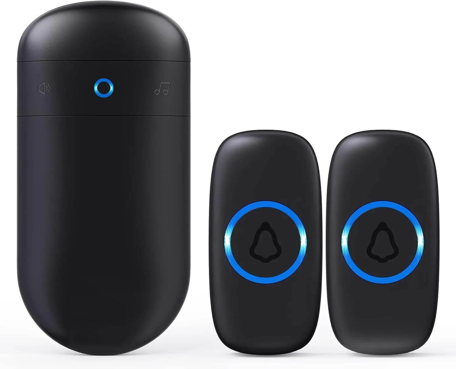 SECRUI Wireless Doorbell Over 1000ft Range | 58 Chimes, 110dB Loud, Waterproof — Black / 1 Receivers 2 Push buttons