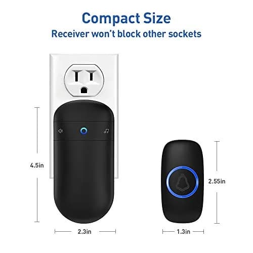 SECRUI Wireless Doorbell Kit with 2 Push Buttons & 1 Receiver | 1000ft Range, 58 Chimes, IP55 Waterproof, Black thumbnail 2