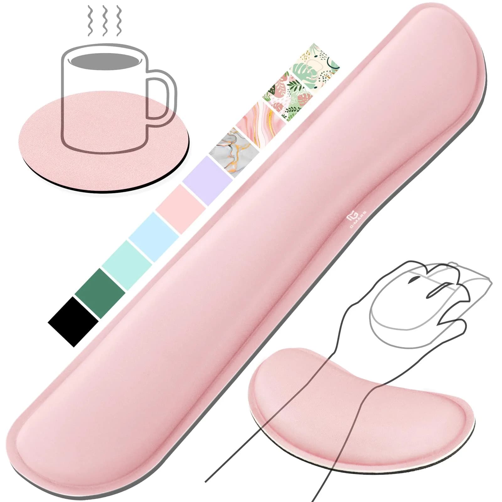Gimars Pink Wrist Rest Support for Keyboard & Mouse | Ergonomic Memory Foam, Supportive & Durable