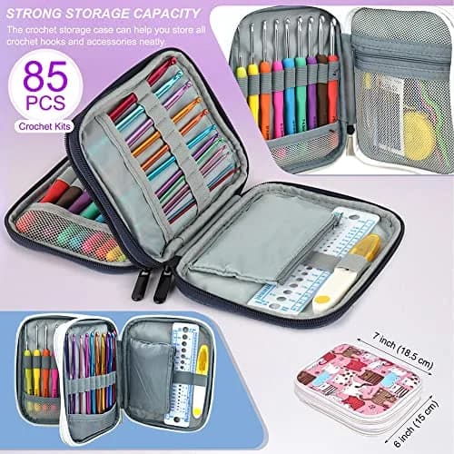 Katech Ergonomic Crochet Hooks Set with Case, 85-Piece | Assorted Sizes 2mm-8mm thumbnail 4