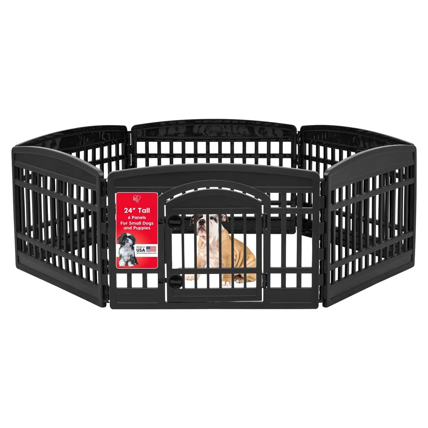 IRIS USA 6-Panel Dog Playpen, Pet Enclosure, Black | Versatile Indoor & Outdoor Pet Yard