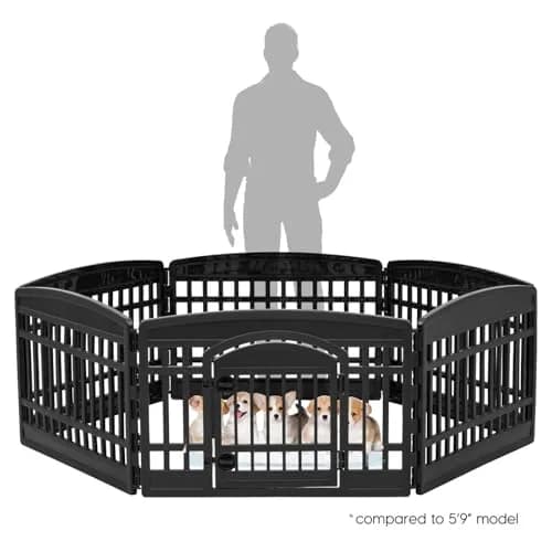 IRIS USA 6-Panel Dog Playpen, Pet Enclosure, Black | Versatile Indoor & Outdoor Pet Yard thumbnail 2